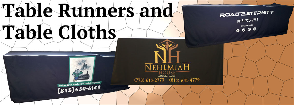 Custom table runners and table cloths for events in Joliet Illinois